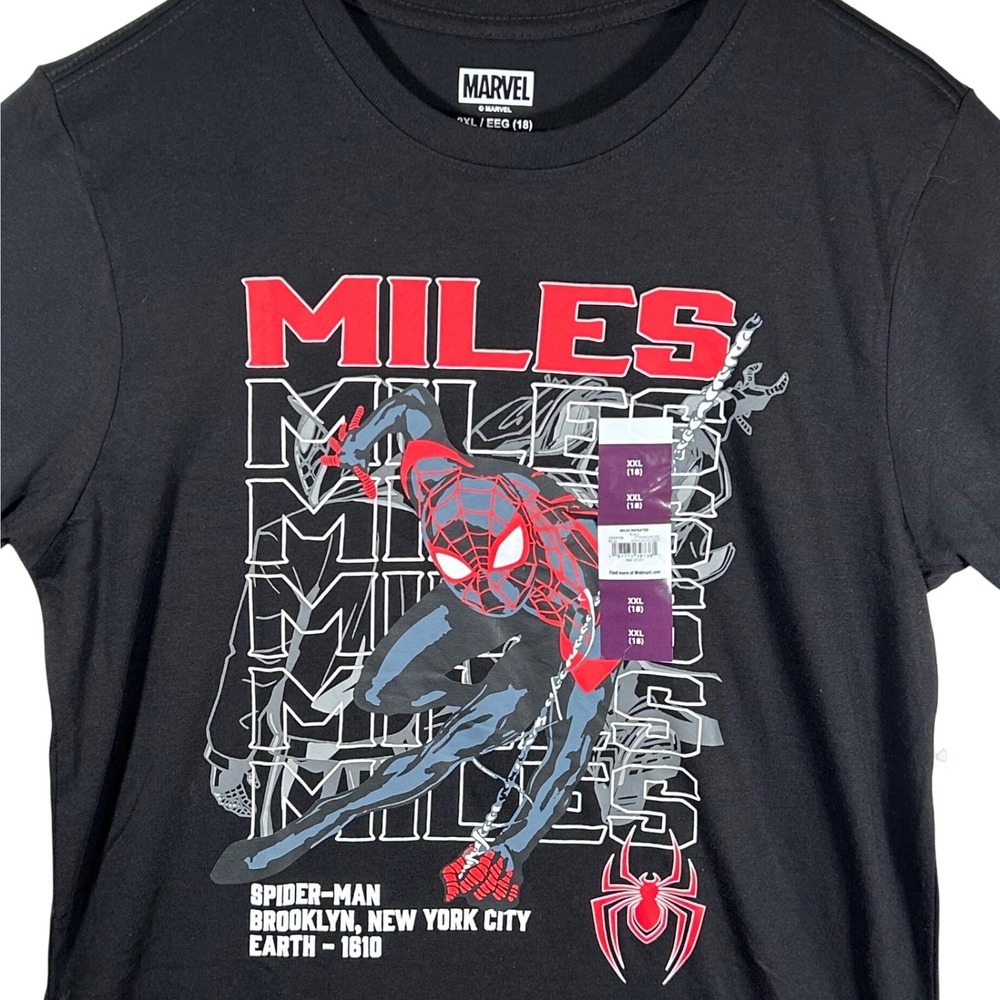 Marvel‎ Spider-Man Miles Morales Earth-1610 Black Graphic Tee Kids XXL 18 NEW